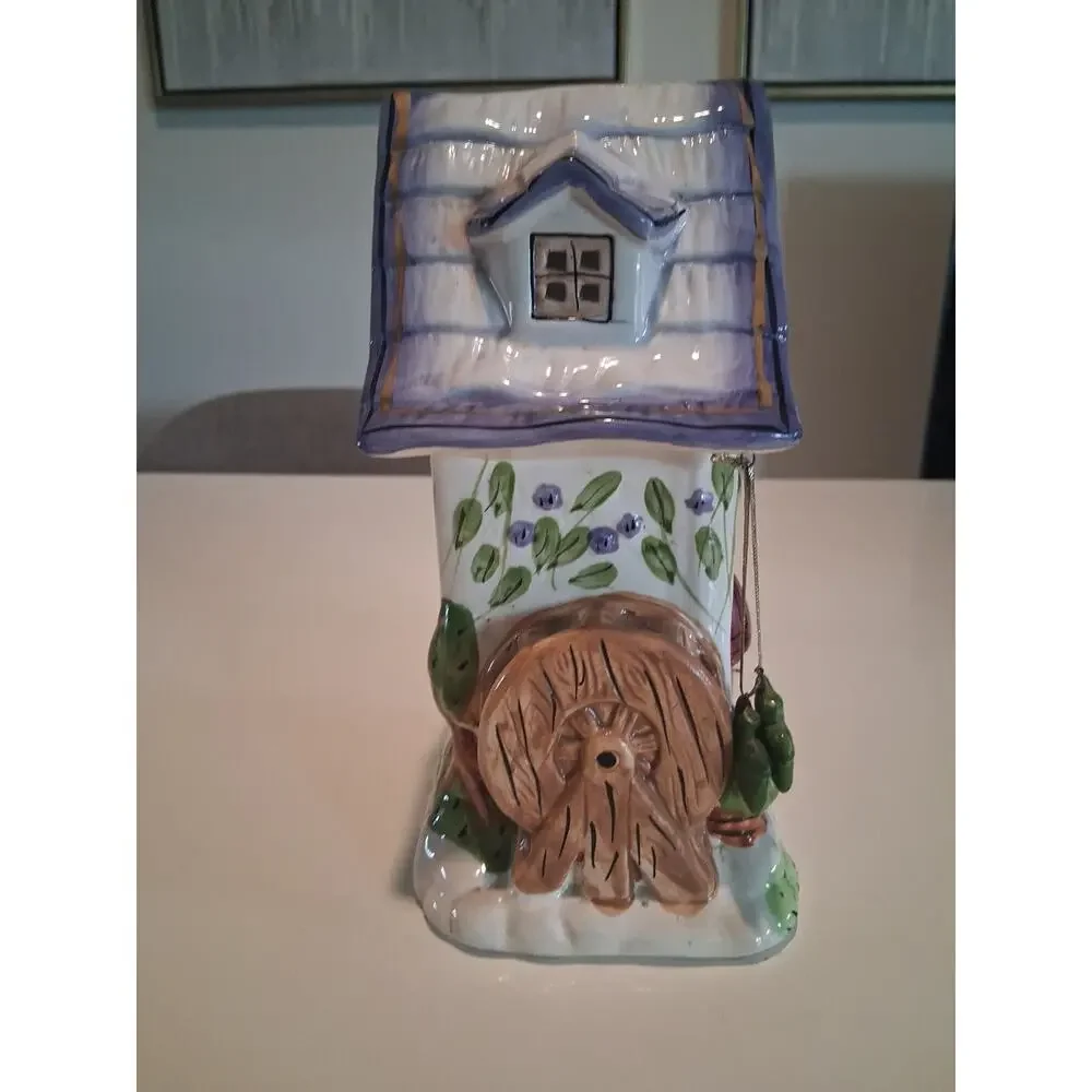 Vintage Hand Painted Ceramic Candle House Tealight Cottage Welcome Sign #850110